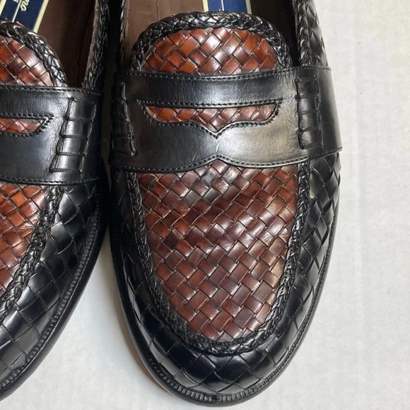 VTG Bragano Cole Haan Men's Black Brown Woven Leather Penny Loafers Italy Sz 11 - Picture 5 of 16